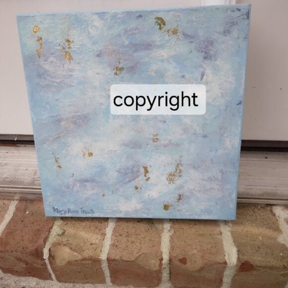 ORIGINAL ART, BLUE MIXED MEDIA PAINTING NEW - Picture 1 of 4